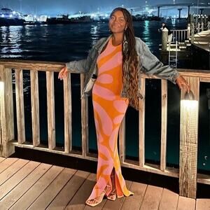 SOLID & STRIPED Carnation Pink Clementine Orange Sia Maxi Dress Size Small